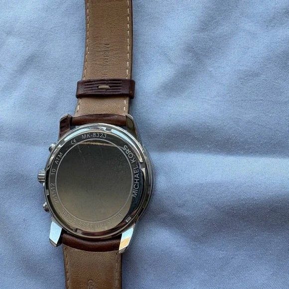 MICHAEL KORS Mercer Chronograph Stainless Steel Men's Watch with Leather Band - Picture 2 of 4